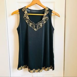 Vintage Camisole Tank Top Black Golden Yellow 🖤